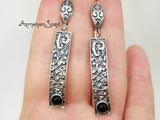 Long earrings black onyx SILVER 925 ethnic jewelry