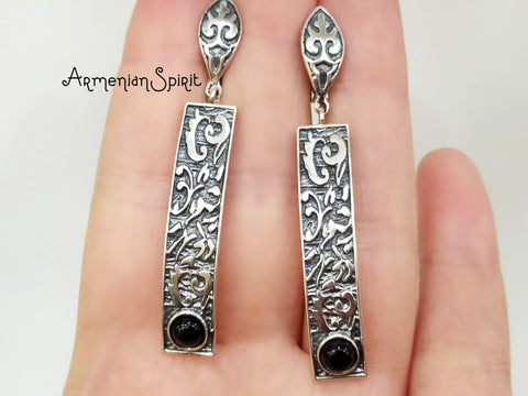 Long earrings black onyx SILVER 925 ethnic jewelry