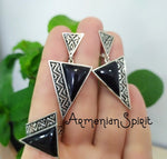 Black Long earrings jewelry geometric traditional SILVER 925