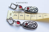Long earrings SILVER 925 lab garnet