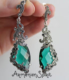 Earrings Marcasite Emerald green SILVER 925