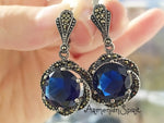 Blue topaz flower earrings marcasite SILVER 925