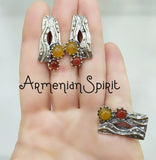 Ring SILVER RING 925 Gold plated Natural carnelian Red Natural jadeite yellow