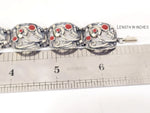 Women SILVER 925 bracelet wide with pomegranates Sterling 925 enamel red