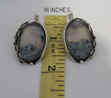Earrings oval Silver 925 Transparent green Agate One in a kind