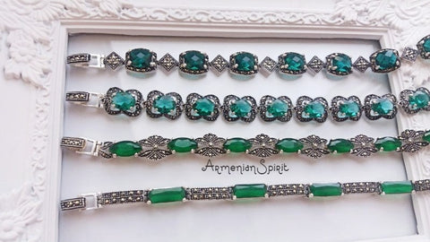 Bracelet marcasite jewelry Emerald green and grass green STERLING 925
