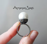 Ring women Silver 925 lab white pearl wedding jewelry
