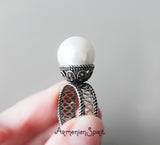 Ring women Silver 925 lab white pearl wedding jewelry