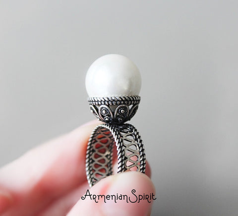 Ring women Silver 925 lab white pearl wedding jewelry
