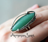 Real jade green Ring sterling Silver 925