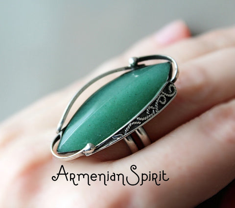Real jade green Ring sterling Silver 925