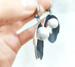 White lab Pearl jewelry set SILVER 925 Large Earrings and ring