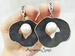 White Pearl ring Black SILVER 925 Extra big rings for women large jewelry