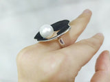 White lab Pearl jewelry set SILVER 925 Large Earrings and ring