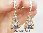 Gold and silver 925 earrings blue lapis lazuli