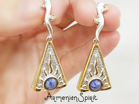 Gold and silver 925 earrings blue lapis lazuli