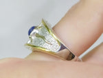 Gold and silver 925 ring women Natural blue lapis lazuli