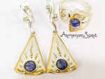 Gold and silver 925 ring women Natural blue lapis lazuli