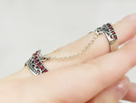 Double ring with chains SILVER 925 Red zircon stones Crown jewelry