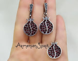 Pomegranate Earrings Pendant Silver 925 and red zircon stones