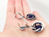 Blue topaz flower earrings marcasite SILVER 925
