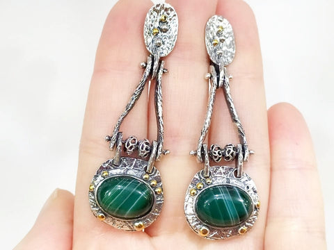 Armenian jewelry Earrings SILVER 925 real Gold plated Malachite