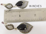Black onyx Marcasite earrings Silver 925