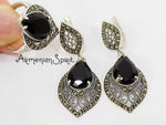 Black onyx Marcasite earrings Silver 925