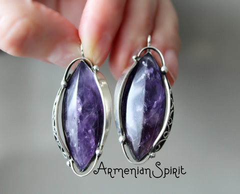 Real amethyst Earrings Silver 925 Plum purple gemstone