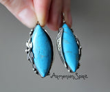 Real turquoise earrings Silver 925 Cabochon Gemstone
