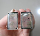 Jewelry Set Silver 925 green agate earrings and adjustable ring