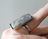 Jewelry Set Silver 925 green agate earrings and adjustable ring