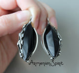 Black onyx ring Silver 925 gemstone Armenian jewelry floral