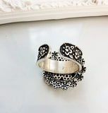 Ring adjustable round flower Sterling silver 925