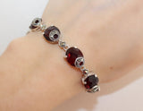 Marcasite bracelet sterling silver 925 tudor jewelry Red stones Birthday gifts anniversary