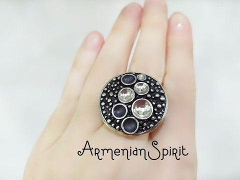 Round ring black SILVER 925 Women Goth rings