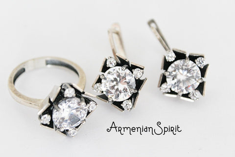 Women Jewelry set 925 Silver ring and earrings Designer