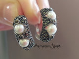 Pearl ring SILVER 925 White jewelry wedding Marcasite