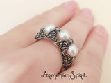 Pearl ring SILVER 925 White jewelry wedding Marcasite