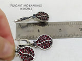 Pomegranate Earrings Pendant Silver 925 and red zircon stones