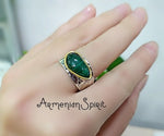 Gold and silver 925 SET earrings and Ring Malachite gemstone