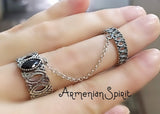 Double ring silver 925 black onyx Designer jewels spring Adjustable