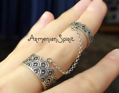 Double ring silver 925 Designer jewels Adjustable ring