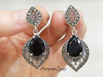 Black onyx Marcasite earrings Silver 925