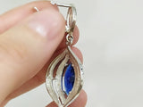 Royal blue stone Marcasite earrings Silver 925 lab topaz