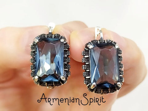 Blue topaz earrings Silver 925 Navy blue jewelry Luxury