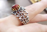 Ring Natural Carnelian jewelry 925 Silver and real gold plated