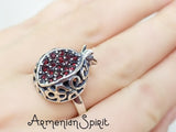 Pomegranate ring Multistone Silver 925 with red zircon stones