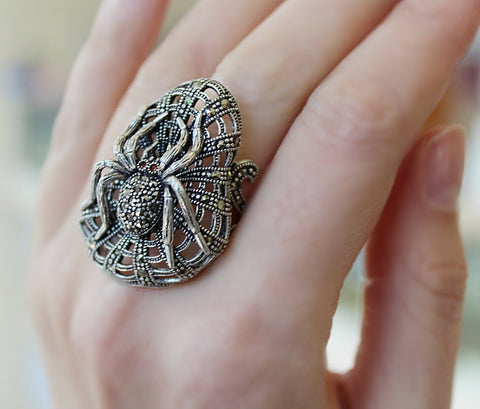 Spider web RING Silver 925 Marcasite