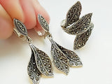 Leaf ring 925 SILVER Marcasite